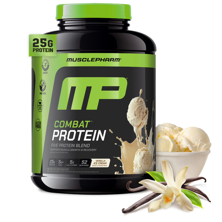 MusclePharm Combat Protein Powder, Vanilla Flavor, Fuels Muscles for Productive Workouts, 5 Protein Sources including Whey Protein Isolate & Egg Albu