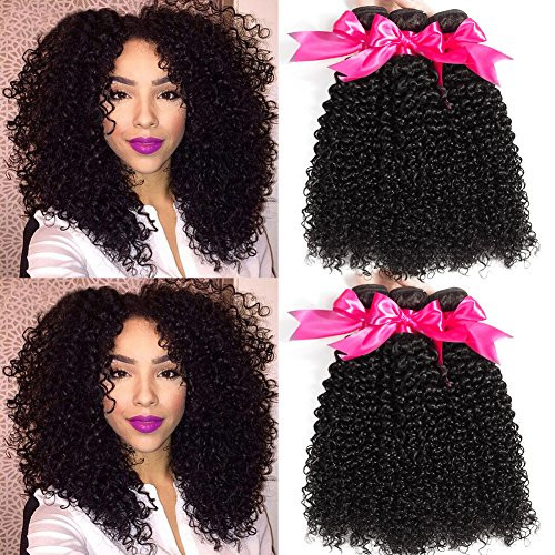 Hermosa Kinky Curly Human Hair Bundles with Closure Grade 10A Virgin Unprocessed Brazilian Curly Hair 3 Bundles with Closure Free Part(14 16 18 with