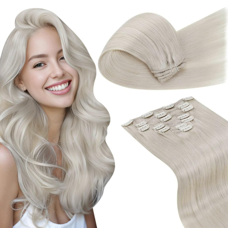 LaaVoo Human Hair Clip in Extensions 20 Inch Blonde Clip in Hair Extensions Platinum Blonde Hair Extensions Clip ins Soft Straight Full Head 7pcs/120