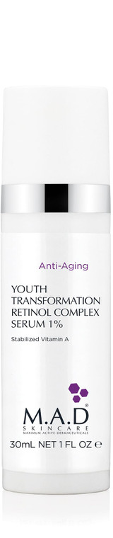 M.A.D Skincare YOUTH TRANSFORMATION RETINOL SERUM 1% - Clarifying Complex for Blemishes & Uneven Tone | Stabilized Vitamin A for Visible Pores & Roug