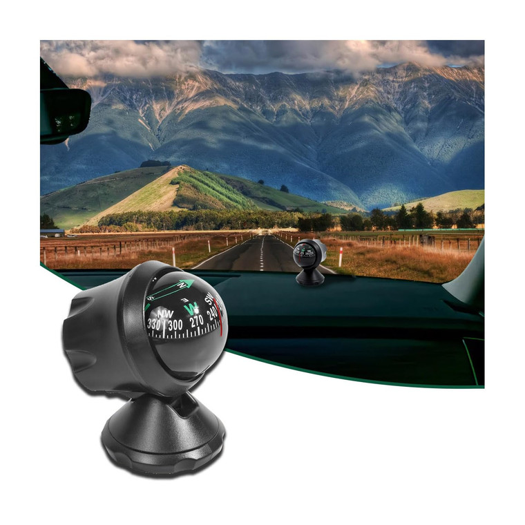 Car Compass Ball, Dash Mount Adjustable Compass Ball with Bottom Stick, Navigation Hiking Direction Pointing Guide Ball for Marine Boat Truck Caravan