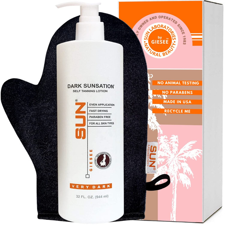 Sun Laboratories By Giesee Dark Sunsation Self Tanner Lotion With Tanning Mitt  Very Dark Sunless Self Tanning Lotion, Instant Organic Sun Self Tann