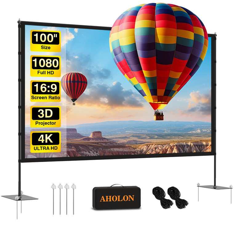 Outdoor Projector Screen with Stand - 60 Inch Portable Projector Screen Indoor and Outdoor Projector Screens 16:9 4K HD Wrinkle Free Lightweight Movi
