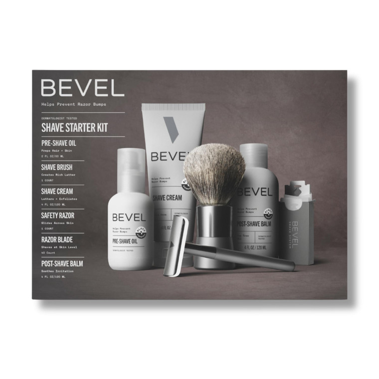 Bevel Shaving Kit for Men, Includes Safety Razor with 40 Replacement Blades, Luxury Shaving Brush, Pre Shave Oil, Shave Cream and Balm (Packaging May