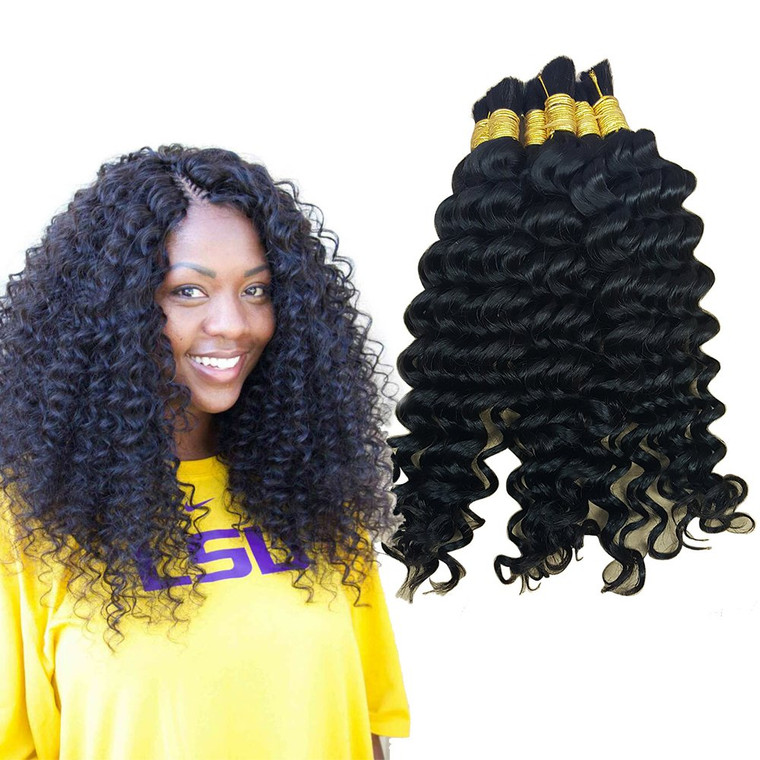Deep Curly Wave Bulk Hair For Braiding Human Hair No Weft Human Hair Bulk 4 Bundles 200g Brazilian (18inch 20inch 22inch 24inch Natural Black #1B)