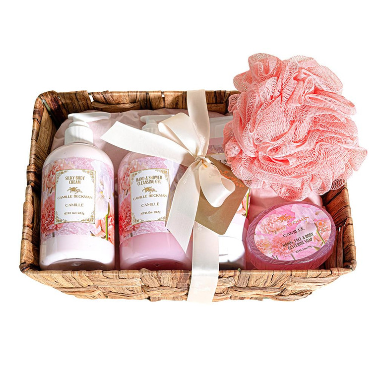 Camille Beckman Essentials Gift Basket, Camille, Glycerine Hand Therapy 6 oz, Silky Body Cream 13 oz, Hand and Shower Cleansing Gel 13 oz, Glycerine