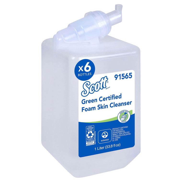 Scott Professional Green Certified Foam Hand Soap (91565), 1.0 L, Foaming, Clear, No Fragrance Added, Manual Refills, Ecologo, NSF E-1 Rated (6 Bottl