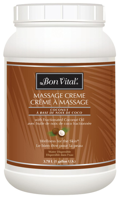Bon Vital' Coconut Massage Crème Made with 100% Pure Fractionated Coconut Oil, Massage Cream & Moisturizer to Repair Dry Skin, No Greasy Feel, Anti-A