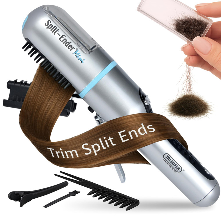 Split-Ender Mini Cordless Split End Hair Trimmer for Dry, Damaged, Brittle, or Frizzy Hair - Battery Operated Clipper for Straight and Curly Hair - B