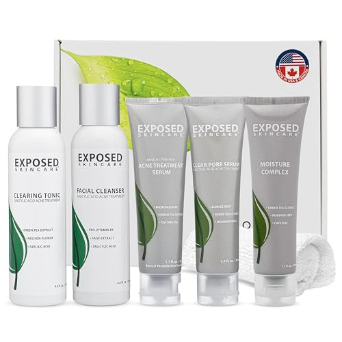 Exposed Skin Care, Expanded Acne Treatment Kit with 2.5% Salicylic Acid and 3.5% Benzoyl Peroxide to Clear Up Teen, Adult, Hormonal and Cystic Acne 