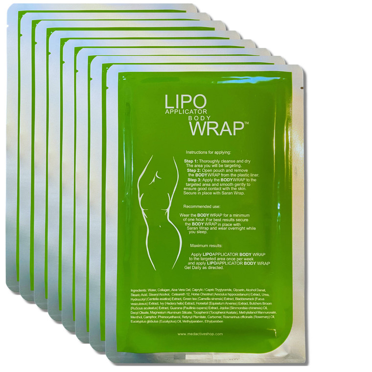 Ultimate Lipo Body Wrap With Guarana, Green Tea, and Seaweed Wraps Works for Stomach Belly Legs Arms Abdomen Skin Elasticity and Resiliency. (8 Wraps