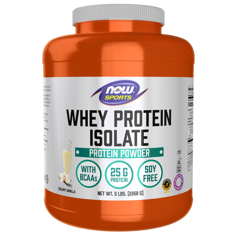 NOW Foods Sports Nutrition, Whey Protein Isolate, 25 g With BCAAs, Creamy Vanilla Powder, 5-Pound
