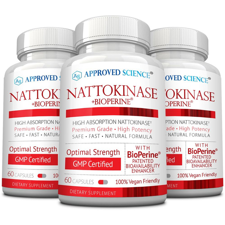 Approved Science Nattokinase - 4,000 FU - 200 mg - Free of Vitamin K2 - Contains BioPerine - One Month Supply - Vegan, Non-GMO - 180 Capsules