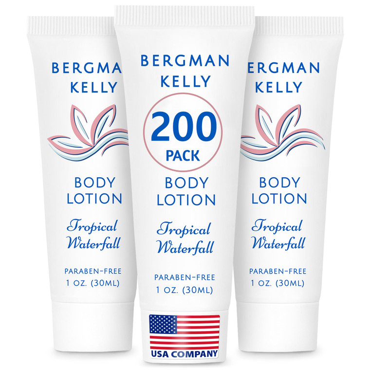BERGMAN KELLY - Travel Size Lotion - 1 fl oz, 200 PK, Tropical Waterfall - Delight Your Guests w/Invigorating & Refreshing Body Lotion - Quality Mini