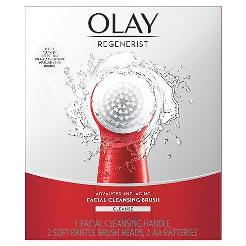 Olay Facial Cleansing Brush Regenerist, Face Exfoliator with 2 Brush Heads