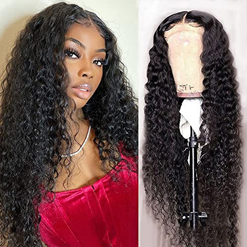 Metamuclia Water Wave 4x4 Lace Front Wigs Human Hair Pre Plucked, 180% Density Brazilian Virgin Wet and Wavy Wigs for Women Curly Wig with Baby Hair