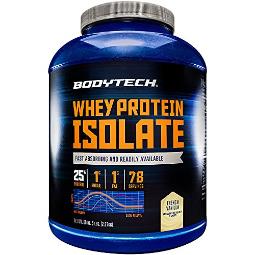 BODYTECH Whey Protein Isolate Powder - 25g Protein per Serving with BCAAs - Fast-Absorbing for Muscle Growth & Recovery - Vanilla (5 lb, 71 Servings)