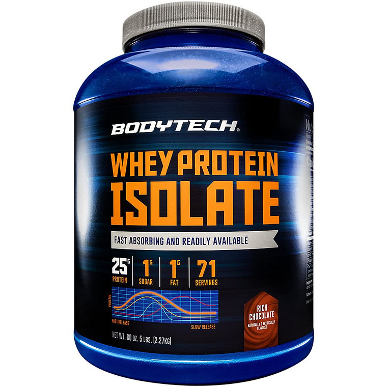 BODYTECH Whey Protein Isolate Powder - 25g Protein per Serving with BCAAs - Fast-Absorbing for Muscle Growth & Recovery - Rich Chocolate (5 lb, 71 Se