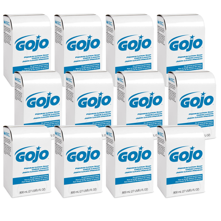 GOJO Premium Lotion Soap, Waterfall Fragrance, 800 mL Lotion Hand Soap Refill 800 Series Bag-In-Box Soap Dispenser (Pack of 12) - 9106-12
