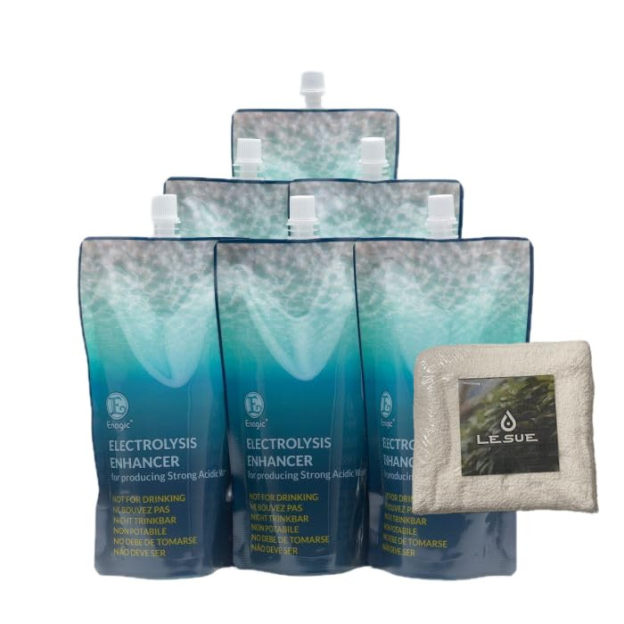Electrolysis Enhancer Fluid (6 Pouches) 400ml Each for Enagic Kangen Machines with LeSue Kitchen Towel