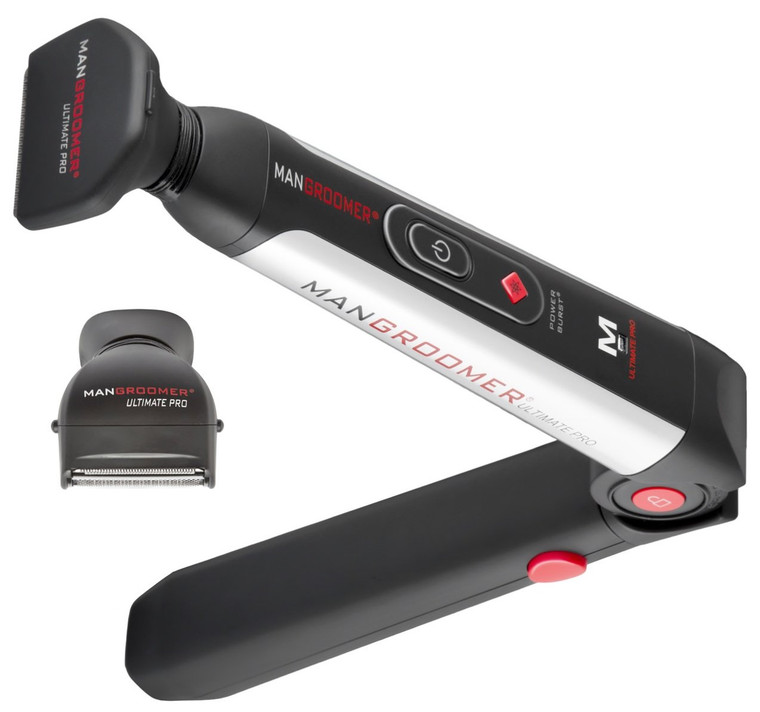 MANGROOMER Ultimate Pro Back Shaver with 2 Shock Absorber Flex Heads, Black and Red, 1 Count