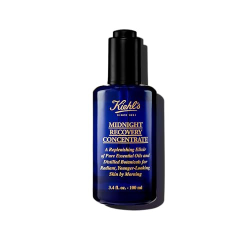 Kiehl's Midnight Recovery Concentrate Moisturizing Face Oil, Lightweight Facial Serum, Restores Skin Radiance Overnight, Reduces Fine Lines, Refines