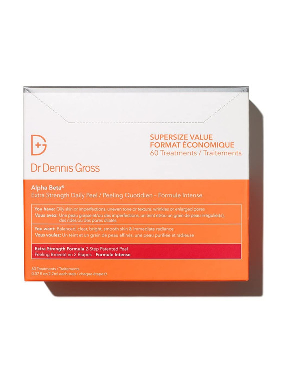 Dr. Dennis Gross Alpha Beta Extra Strength Daily Peel  2-Step Exfoliating Pads for Enhanced Anti-Aging, Smoother Skin, and Radiant Complexion, 60 Tr