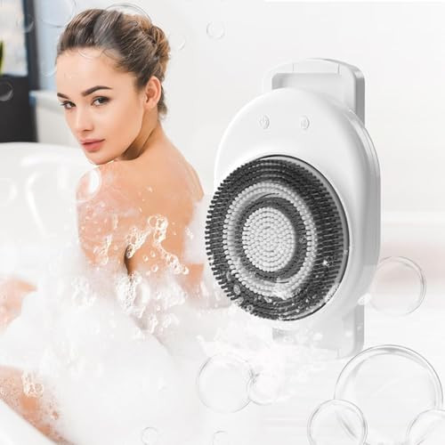 Wall Mounted Electric Back Scrubber With Spin Head for Shower - Body Brush for Deep Cleansing, Exfoliating and Massaging - Dry Brushing Bath Brush