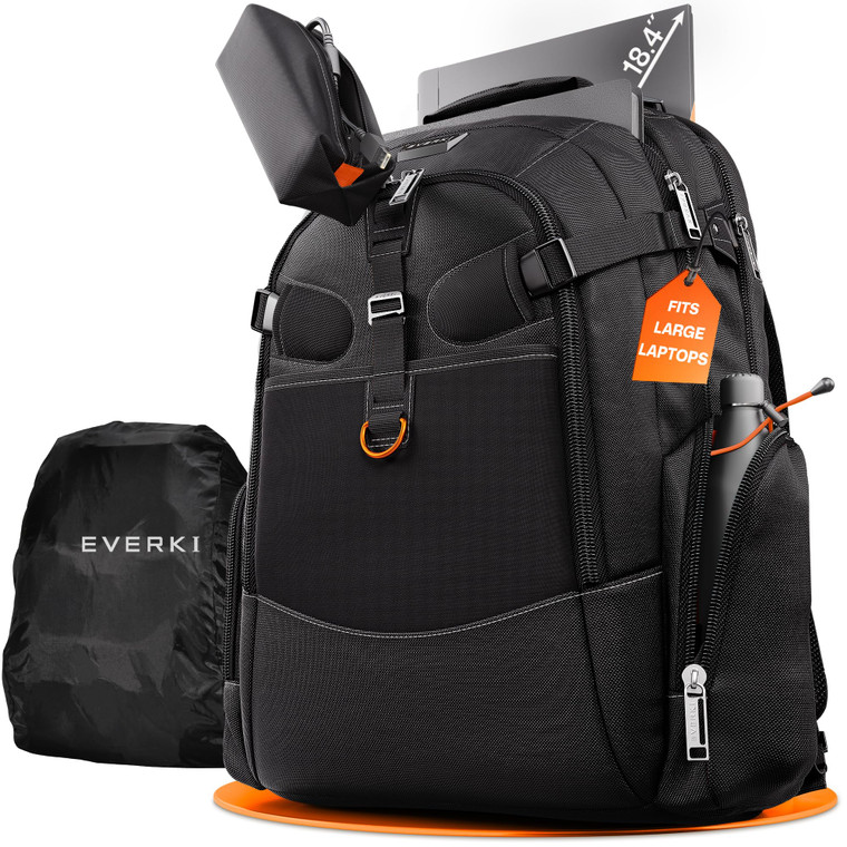 EVERKI Business 120 Laptop Backpack 40L with Rain Cover - Large Compartment Fits Up To 18.4", Travel Friendly Lightweight Business & Office Bag, 180°