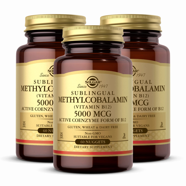 Solgar Methylcobalamin (Vitamin B12) 5000 mcg, 60 Nuggets (Pack of 3) - Cherry Flavor - Supports Energy Metabolism - Body-Ready, Active Form - Non-GM