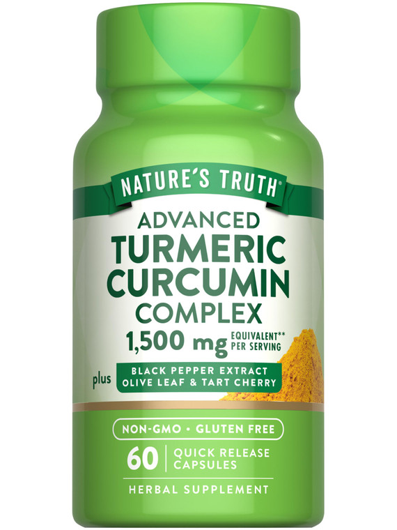 Nature's Truth Turmeric Curcumin 1500 mg | 60 Capsules | with Black Pepper Extract, Olive Leaf & Tart Cherry | Non-GMO & Gluten Free Supplement