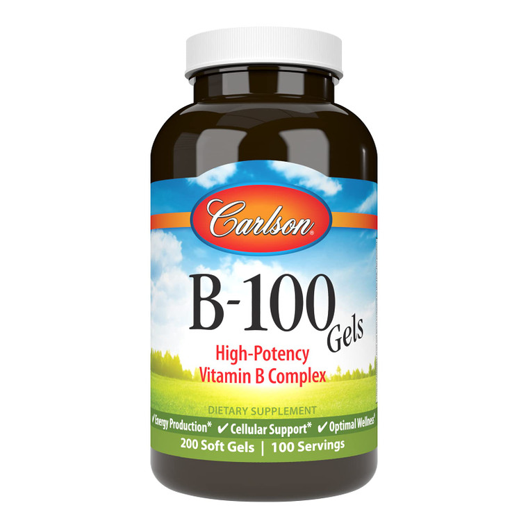 Carlson - B-100 Gels, High-Potency Vitamin B Complex, Energy Production, Cellular Support & Optimal Wellness, 200 Softgels