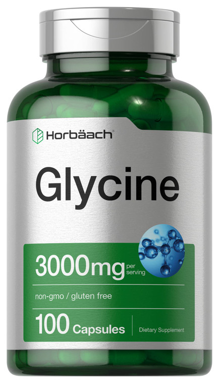 Horbäach Glycine 3000mg Supplement | 100 Powder Capsules | Free Form Amino Acid | Non-GMO, Gluten Free Supplement