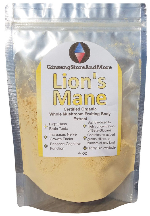 4oz Organic Lion's Mane Mushroom Extracted From Real Mushroom Fruiting Bodies from Nammex | >35% Beta-Glucans | Hericium erinaceus | ?-Glucan Energy,