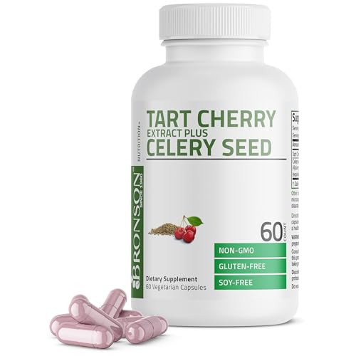 Bronson Tart Cherry Extract + Celery Seed Capsules - Powerful Uric Acid Cleanse, Joint Mobility Support & Muscle Recovery Supplement - Non-GMO Formul