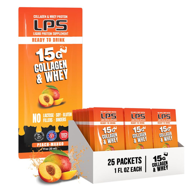 Nutritional Designs LPS Liquid Collagen & Whey Protein Supplement - Non-GMO Drink, Sugar-Free - Promotes Healthy Skin & Hair for Men & Women, Peach M