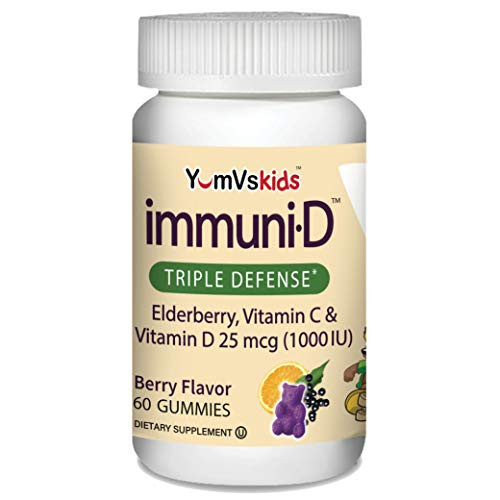 ImmuniD Elderberry Gummies for Kids by YumVs | Immune Support, Vitamin C & Vitamin D | Complete Immune System Support | Natural Berry Flavor Chewable