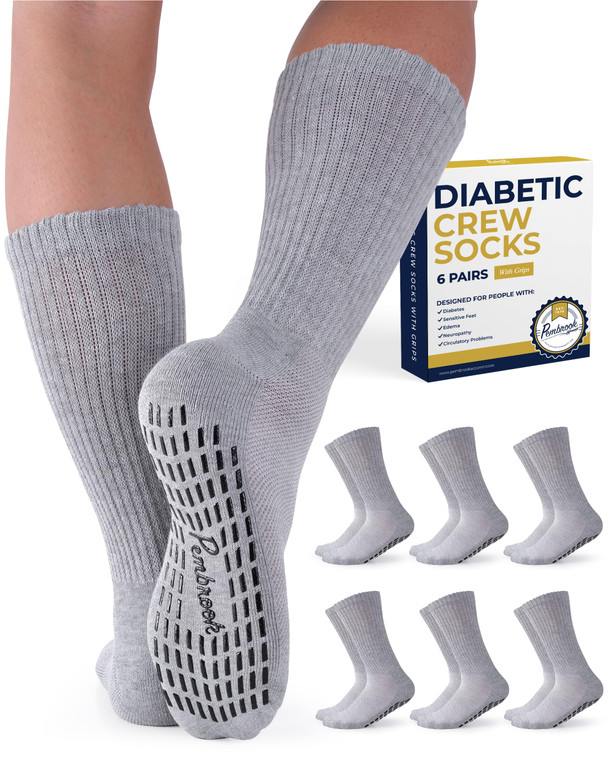 Pembrook 6 Pairs Diabetic Socks with Grippers for Men & Women - 12 Colors Neuropathy Socks for Women | Edema