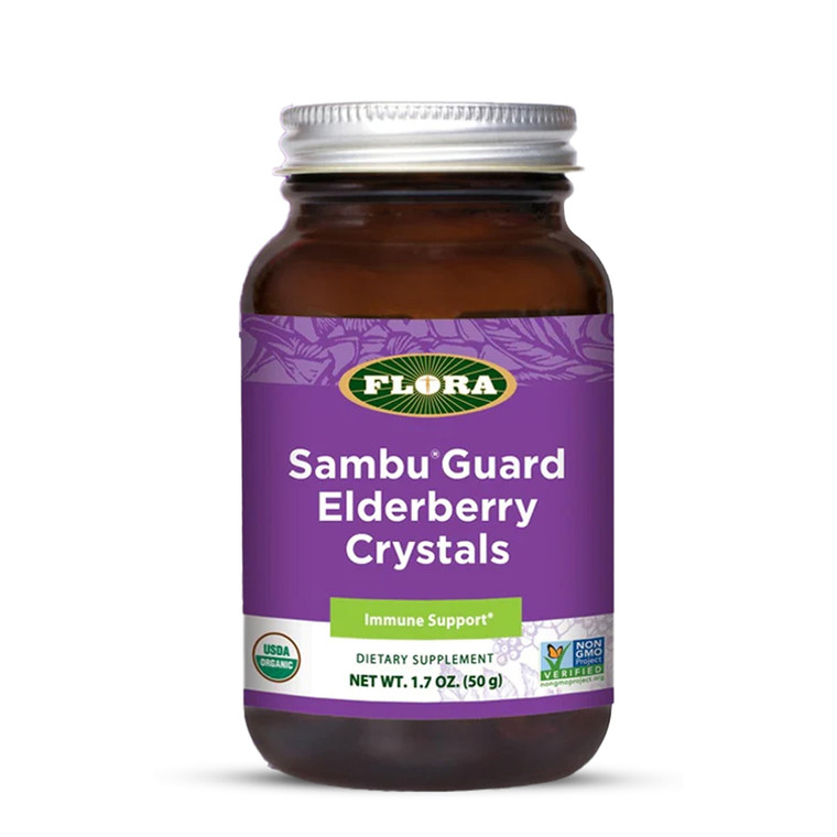 Flora - SambuGuard Elderberry Crystals, Provides Antioxidants & Immune Support, Strengthen Immunity, Detox Body, Boost Energy, 1.7-oz. Powder