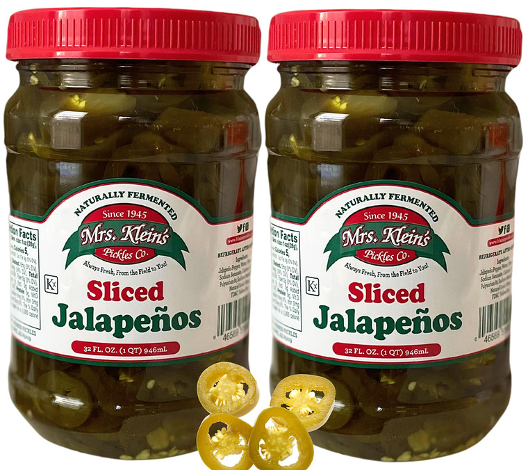 Mrs Kleins Jalapenos Sliced Jar (32oz Pack of 2)-Hot Pickled Jalapenos-Tangy, spicy and crispy-For tacos, pizza toppings, burritos, chili, sauces-Ket