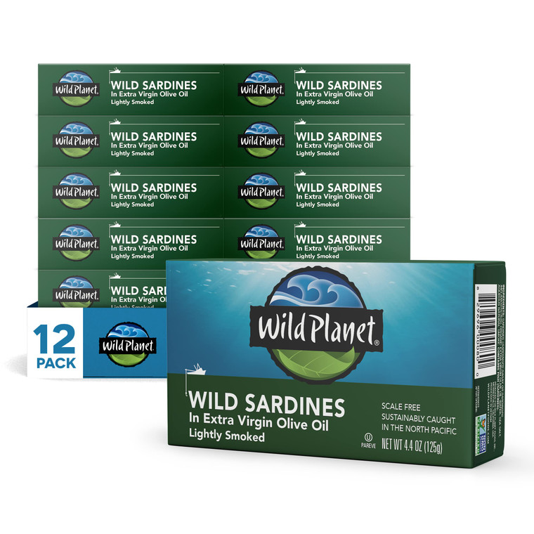 Wild Planet Wild Sardines in Extra Virgin Olive Oil, Lightly Smoked, Tinned Fish, Sustainably Wild-Caught, Non-GMO, Kosher, Gluten Free, 4.4. Ounce (
