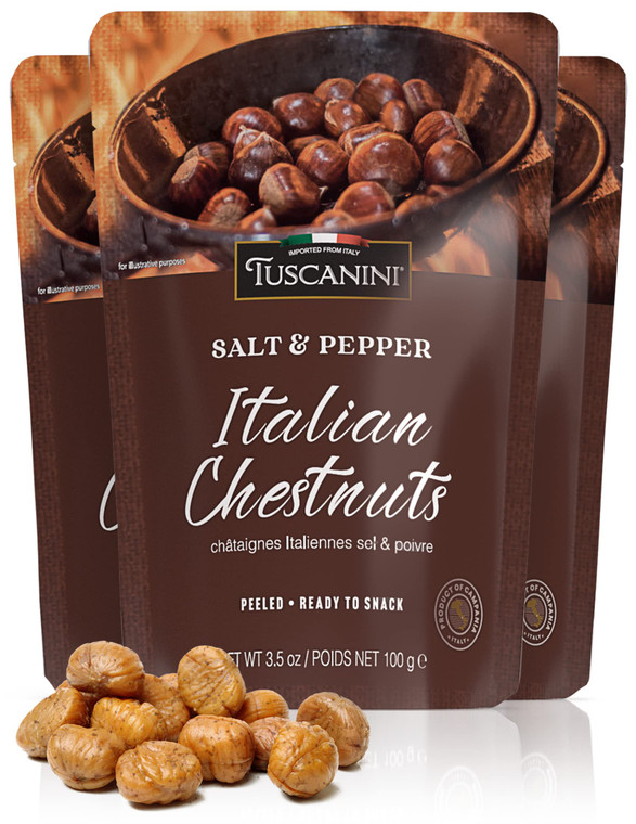 Tuscanini Italian Salt & Pepper Chestnuts, 3.5oz (3 Pack) Premium Italian Quality | Roasted, Peeled & Ready to Eat | Great Source of Fiber & Antioxid