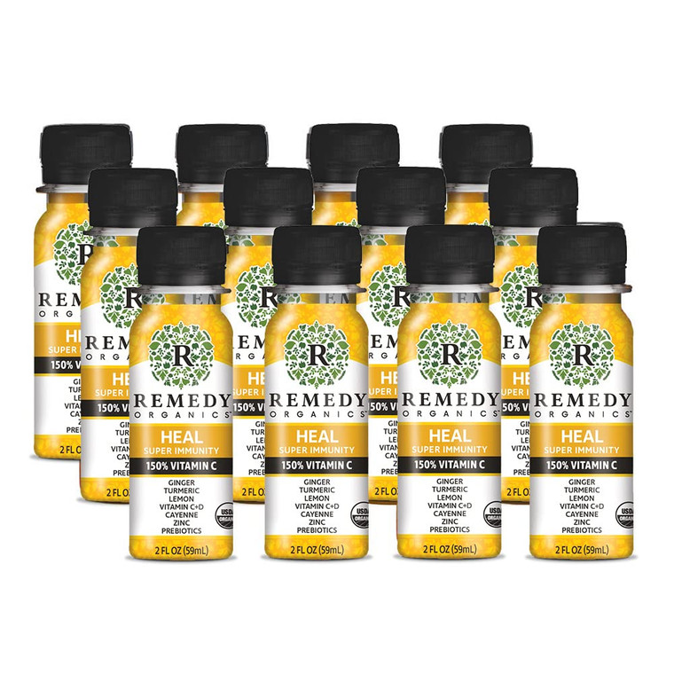 Remedy Organics Immunity Plus Shot, Heal 12-Pack | Boost Energy, Brain Function, Detoxification, and Metabolism | Certified-Organic Ingredients