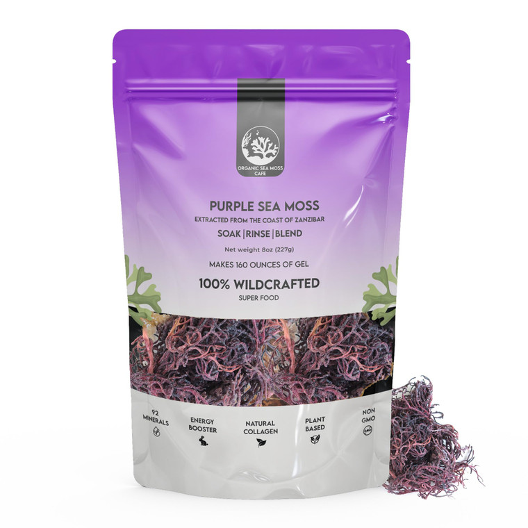Purple Sea Moss Raw Organic| Makes 160oz of Gel 100% Wild Crafted| Non-GMO Sun-Dried Mineral Rich Super Food for Energy| Booster Healthy, Immunity Di