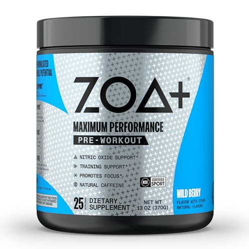 ZOA+ Zero Sugar Pre Workout Powder, Wild Berry - NSF Certified for Sport with Electrolytes, Creatine, Beta Alanine, Ginkgo Biloba, 200mg Caffeine - 2