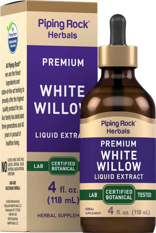 Piping Rock White Willow Bark Tincture | 4 Fl Oz | Premium Liquid Extract | Alcohol Free, Vegetarian | Non-GMO, Gluten Free