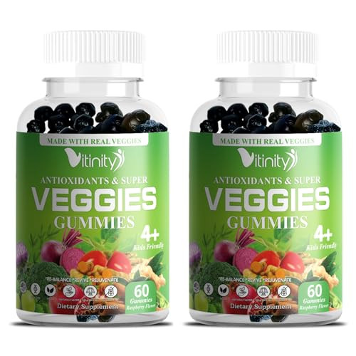 VITINITY Super Greens Multivitamin Gummies | Made with 30 Real Superfood Veggies, Herbs, Fruit for Adults & Kids to Boost Immunity, Skin & Gut Health