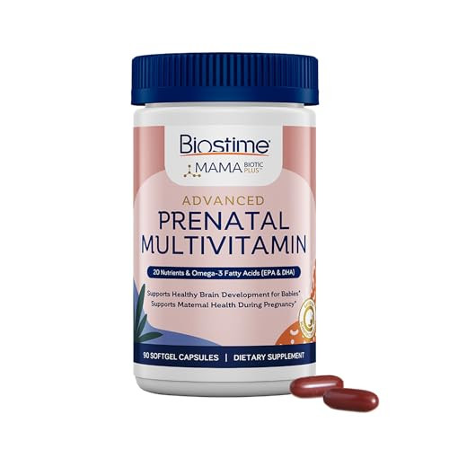 Biostime Advanced Prenatal Vitamins for Women | 20 Nutrients, Multivitamin, Folic Acid, Iron, Prebiotic and Omega 3 EPA & DHA Fatty Acids | Pregnancy