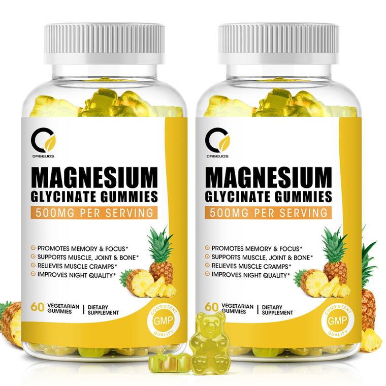 (2 Pack) Magnesium Glycinate Gummies 500mg, High-Absorption Magnesium Supplement with Calcium & Vitamins, Support Bone, Muscle, Night, Memory & Mood,