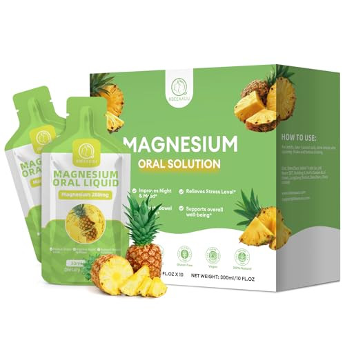 BBEEAAUU Magnesium Citrate Liquid (10 oz), High Absorption Magnesium Citrate Oral Solution Supplement with Bromelain, Vitamin C D3 B6 Zinc for Night,